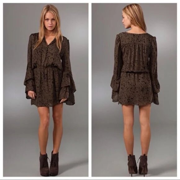 NWOT Parker NWT Parker Silk Mini Dress Size L Double-Flared Sleeves Ruffled Cuff - Picture 1 of 8